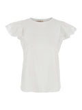 T-Shirt Ruffle White With Details And Round Neck Cotton For Women Tshirts Polo Shirts