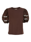 T-Shirt Embroidery With Embroidered Details Brown For Women Cotton Tshirts And Polo Shirts