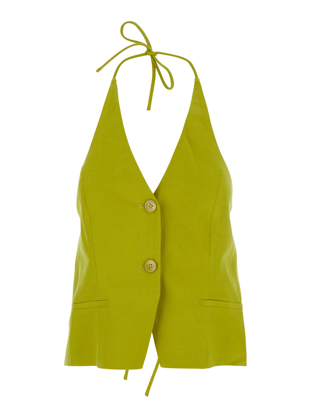 2 Button Yellow Dress Lyocell And Linen For Women Blazers