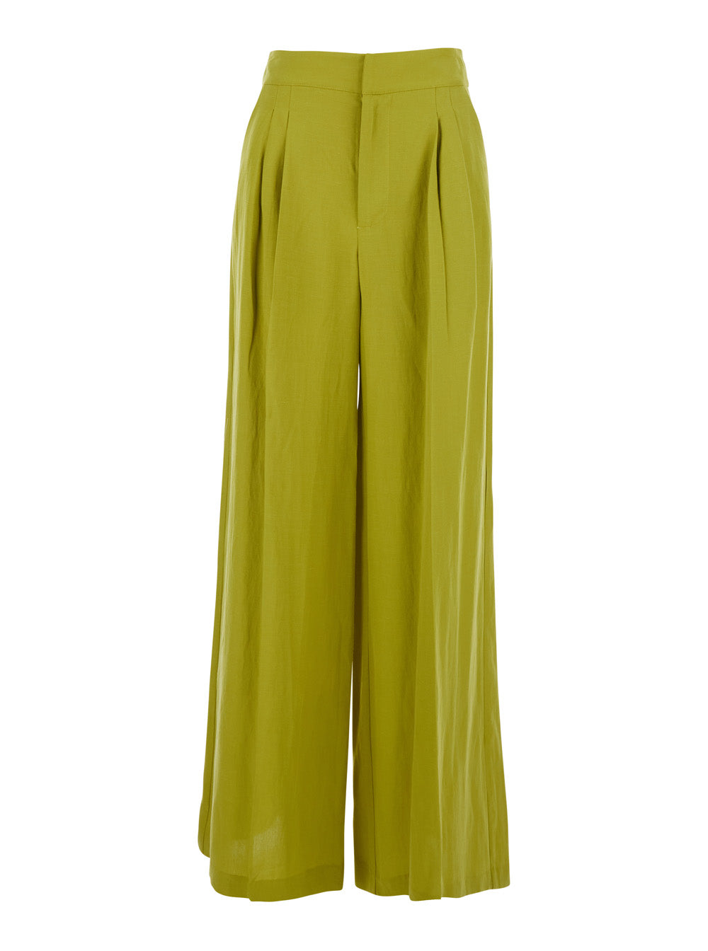 Wide Leg Pants Green with High Waist in Lyocell and Linen for Women Trousers
