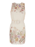 Dress FLOWER PRINT Beige with Floral in Linen Women
