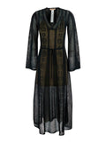 Long Dress - Black With V-Neck And Sleeves Viscose Women Polyester