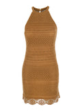 Knitted Dress Beige Cotton Linen Polyamide