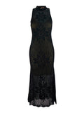 Long Dress Knitted Black With V-Neck And Sleeves Viscose Women Polyamide