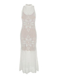 Long Dress Knitted White With V-Neck And Sleeves Viscose Women Polyamide