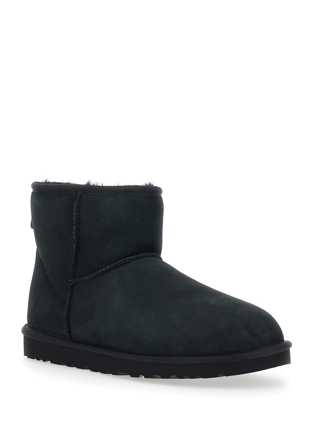 Mens Classic Mini Ankle Boots with Logo Patch on the Back and Fur Lining in Black Suede Leather