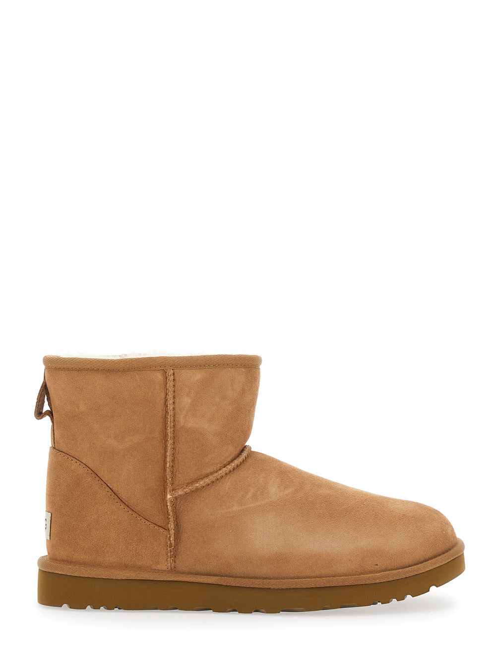 Mens Brown Classic Mini Ankle Boots with Logo Patch on the Back and Fur Lining in Suede Leather