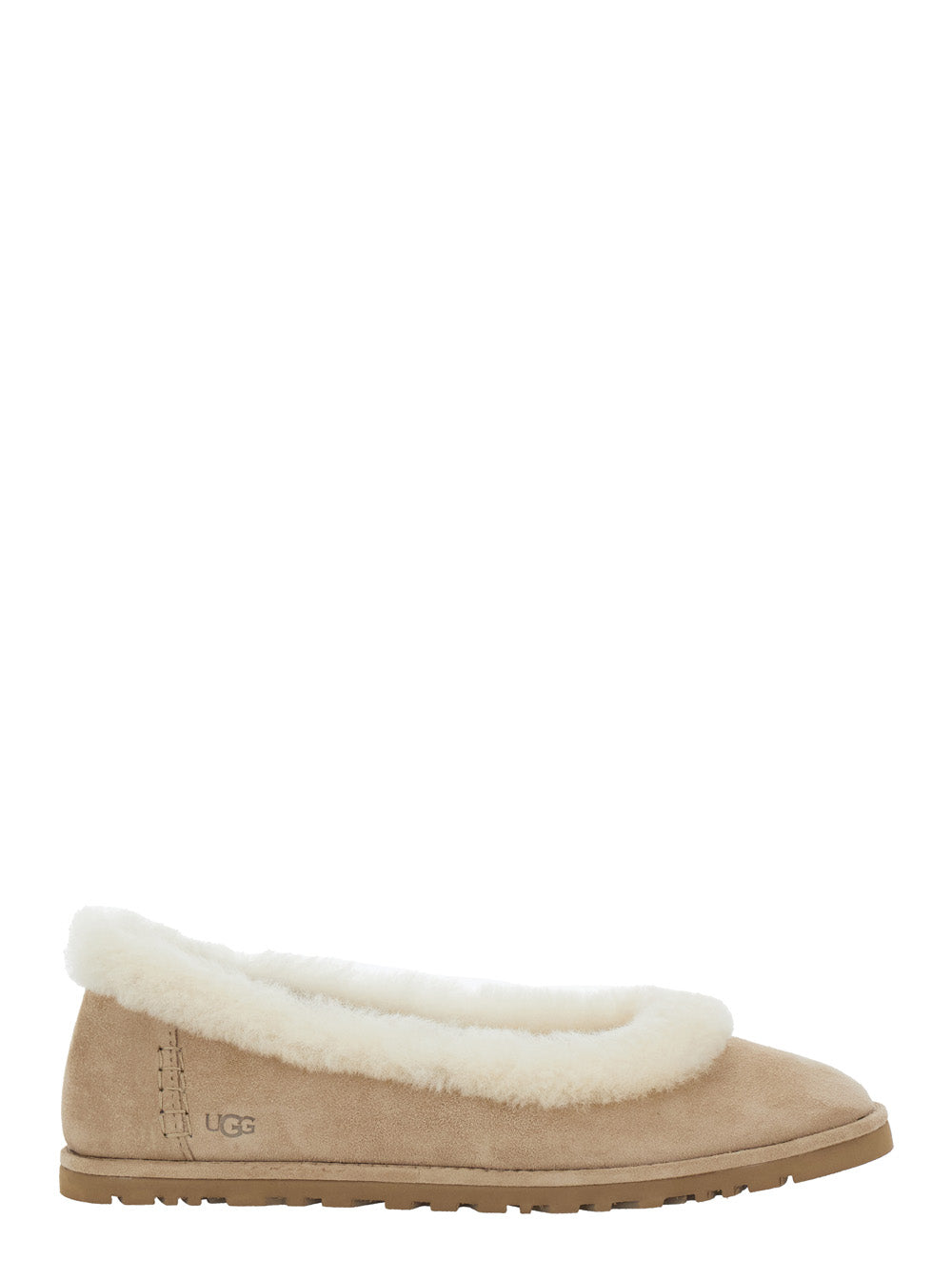 Ballet shoes Zora with Side Logo Lettering in Brown Suede for Women Beige Leather Other Ballerinas