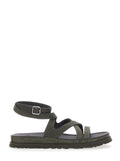 W GOLDENGAZE EMBOSSED ANKLE WRAP Brown Strap Sandals for Women Leather Flat Shoes