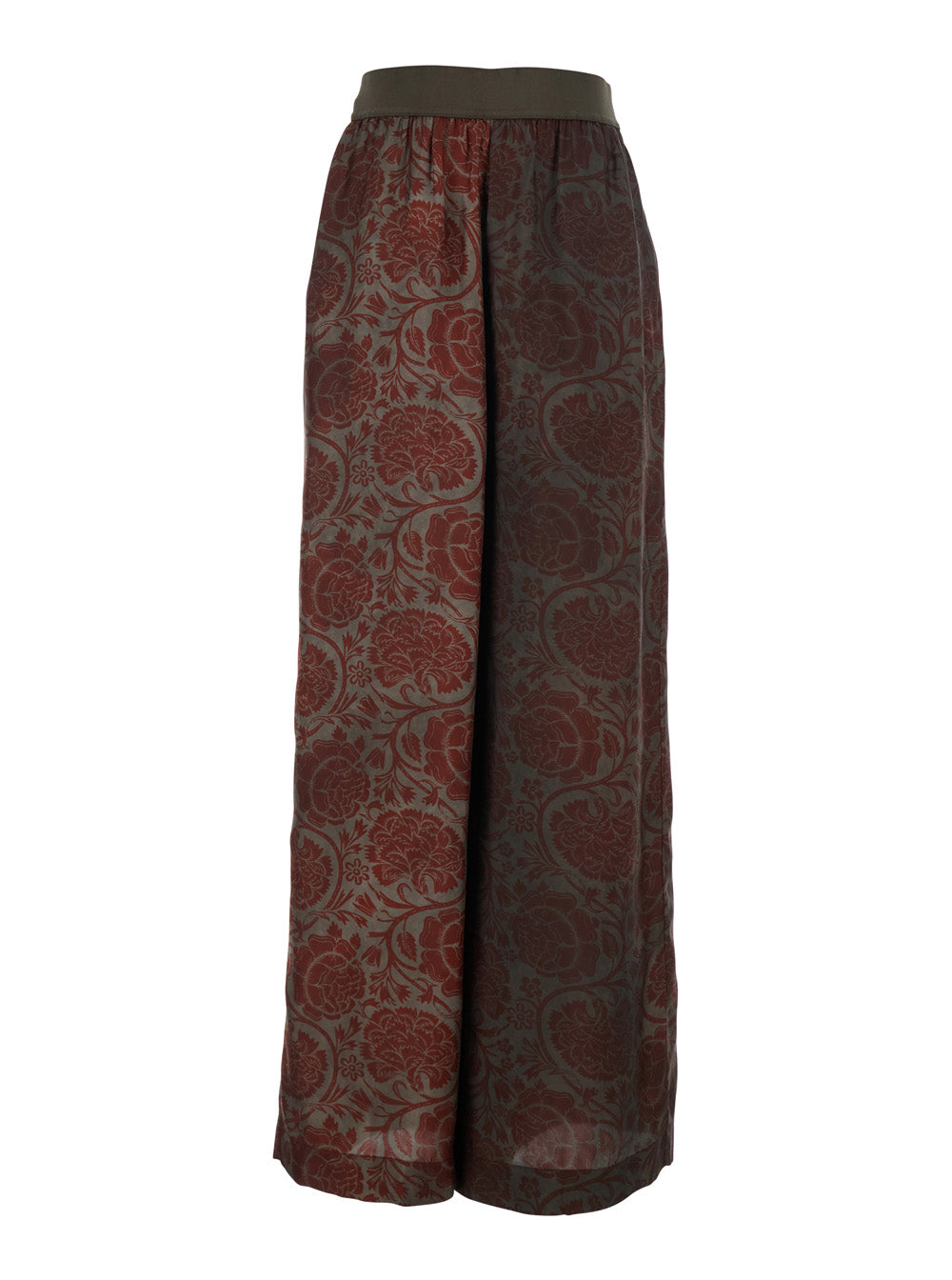 Pansy Pants with Elastic Waist and All-Over Print in Cupro Viscose Blend Red Women Trousers