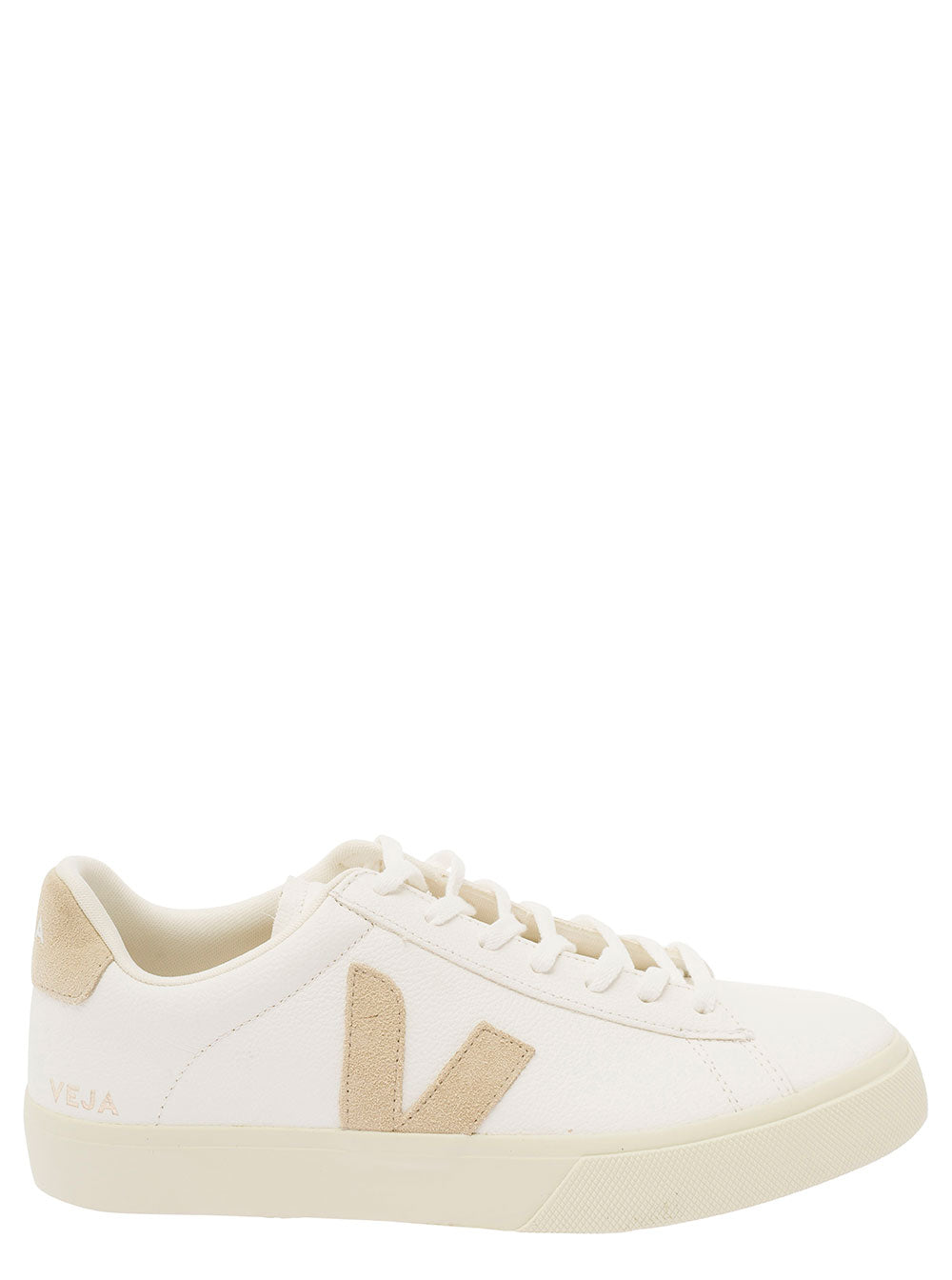 Sneakers with Logo Detail in White and Beige for Men Organic Traced Leather
