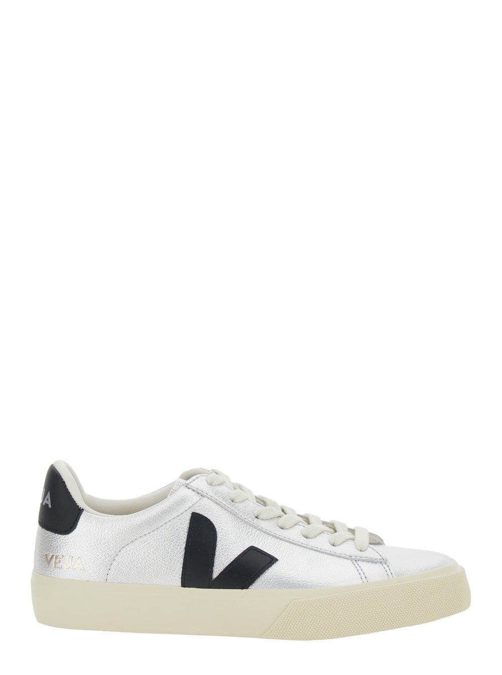 Sneaker Campo with Contrast Heel Lettering Logo and Patch on the Side in Metallic Leather Unisex Organic Traced
