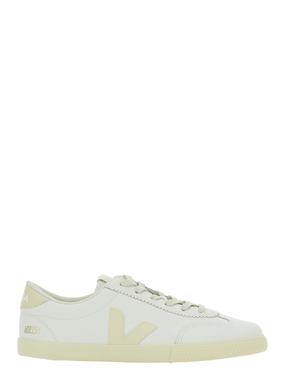 Sneaker Volley Low Top with Logo Patch on the Side and Lettering Back in White Unisex Leather Organic Traced