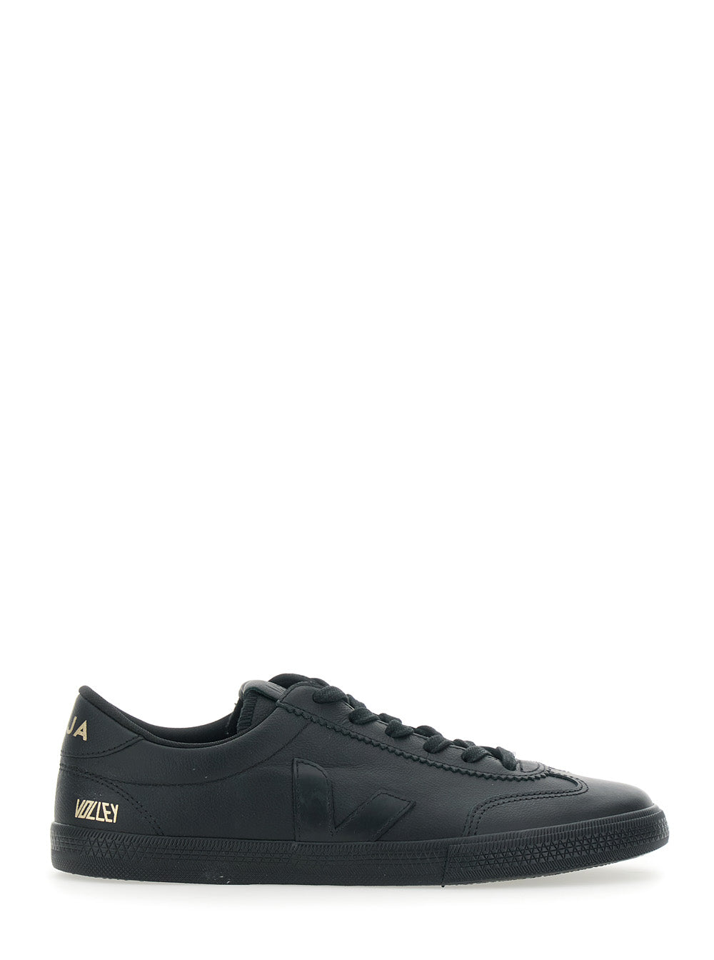 Volley Black Low Top Sneakers with Embossed Logo on the Side and Lettering Rear in Leather Unisex Organic Traced
