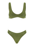 High-Cut Green Bikini with Brazilian Cut Brief and All-Over Sequin Stripe Decoration in Stretch Tech Fabric for Women Polyamide Elastane Beachwear