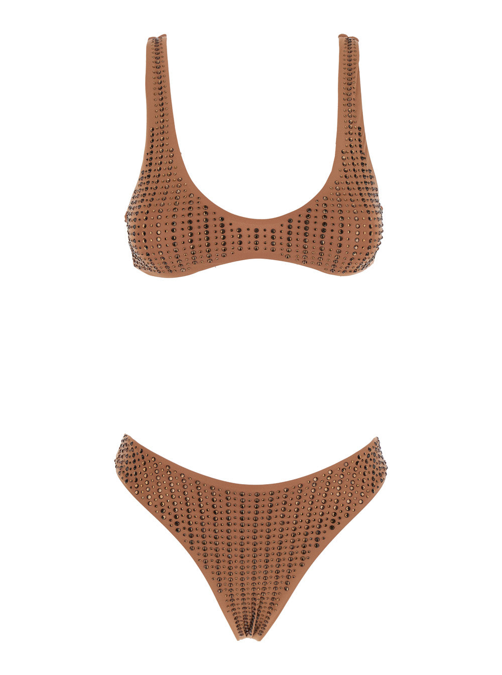 Brown Sbambato Bikini with Stud Decoration in Tech Fabric Beachwear
