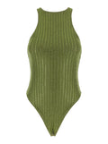 One-Piece Swimsuit with Racerback and Striped Sequins in Green Tech Fabric for Women Beachwear