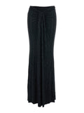 Skirt With Draped Detail On The Front And All-Over Sequin Stripe Decoration Black Stretch Tech Fabric For Women