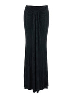 Skirt With Draped Detail On The Front And All-Over Sequin Stripe Decoration Black Stretch Tech Fabric For Women - S