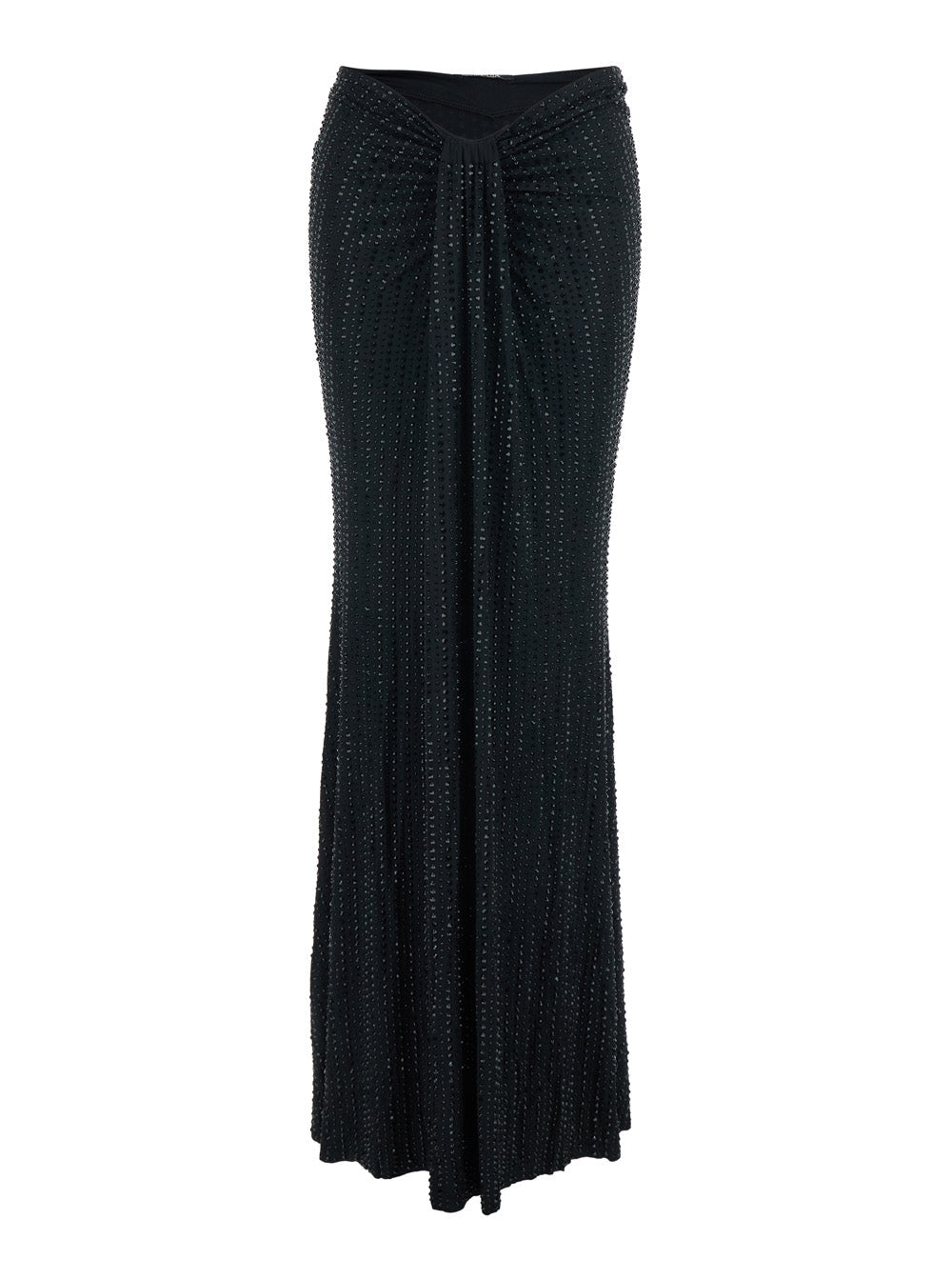 Skirt With Draped Detail On The Front And All-Over Sequin Stripe Decoration Black Stretch Tech Fabric For Women - S