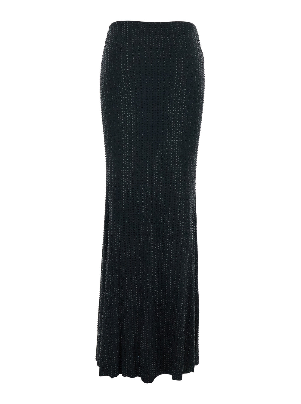 Skirt With Draped Detail On The Front And All-Over Sequin Stripe Decoration Black Stretch Tech Fabric For Women - S
