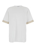 White Crew Neck T-Shirt with Greca Motif on the Sleeves in Tech Fabric Men Elastane Nylon Tshirts And Polo Shirts