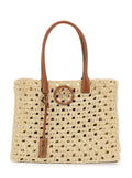 La Medusa Beige Tote bag with Logo Plate and Removable Pendant in Raffia for Women