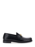 Black Loafers with Metallic Medusa Head Detail in Leather for Men Calf