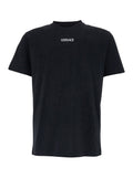 Black T-Shirt with Logo Lettering on the Front in Cotton for Men Tshirts And Polo Shirts