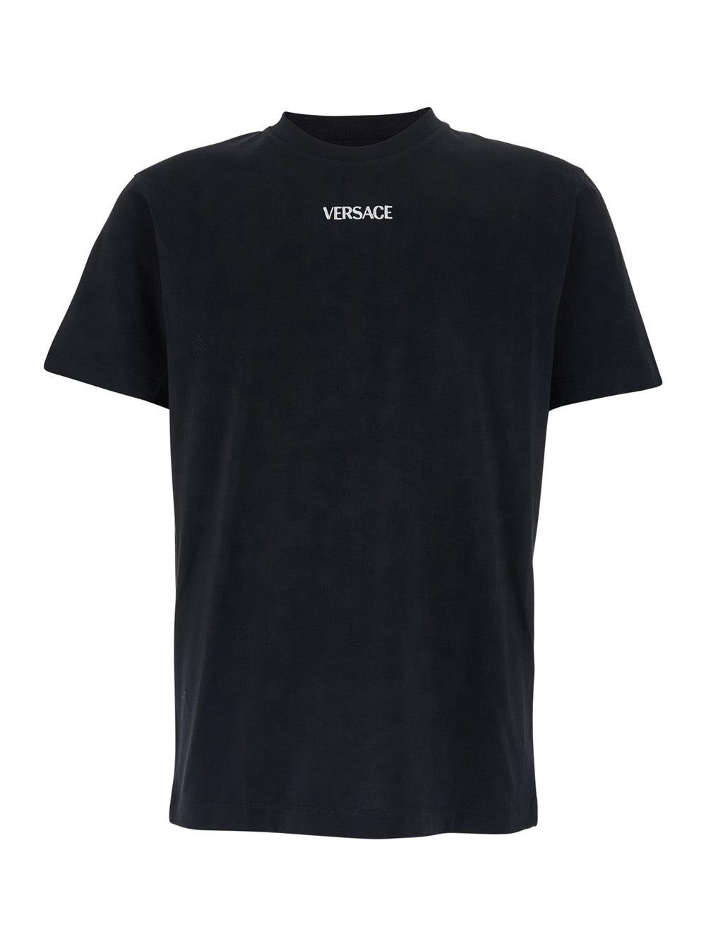 Black T-Shirt with Logo Lettering on the Front in Cotton for Men Tshirts And Polo Shirts