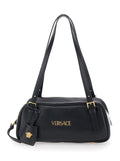 Tag Bowling Black Shoulder Bag with Metallic Lettering Logo and Medusa Head Pendant in Leather for Women Lamb