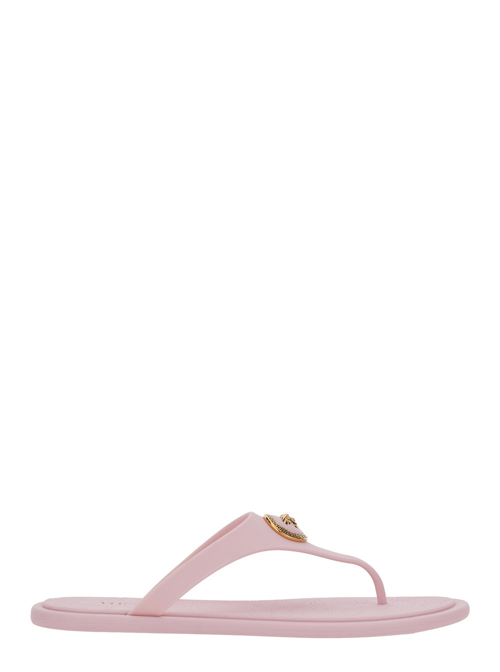 Pink Gianni Ribbon Sandals with Metallic Medusa Head on the Front in Rubber for Women Thermoplastic Polyurethane Flat Shoes