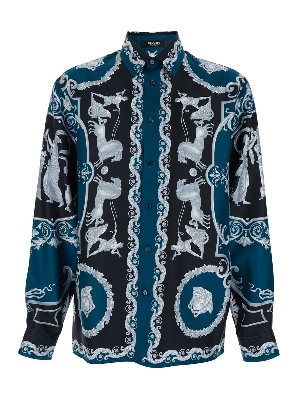 Blue Shirt with Classic Collar and All-Over Silk Print for Men Blu Blouses