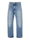Light Blue Jeans with Logo Patch on the Back and Faded Effect in Denim for Men Cotton