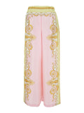 Multicolor Pants with Elasticated Waist and All-Over Baroque Print in Silk for Women Trousers
