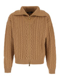Beige High Neck Sweater with Zip and Embroidered Medusa Head on the Back in Wool for Men Pure Virgin Jersey