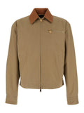 Beige Jacket with Leather Collar and Medusa Head Metallic Detail in Cotton for Men Outerwear
