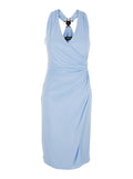 Light Blue Midi Dress With V-Neck And Medusa Plaque On The Back Viscose For Women