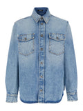Light Blue Shirt with Classic Collar and Two Patch Pockets on the Front in Denim for Men Cotton Blouses