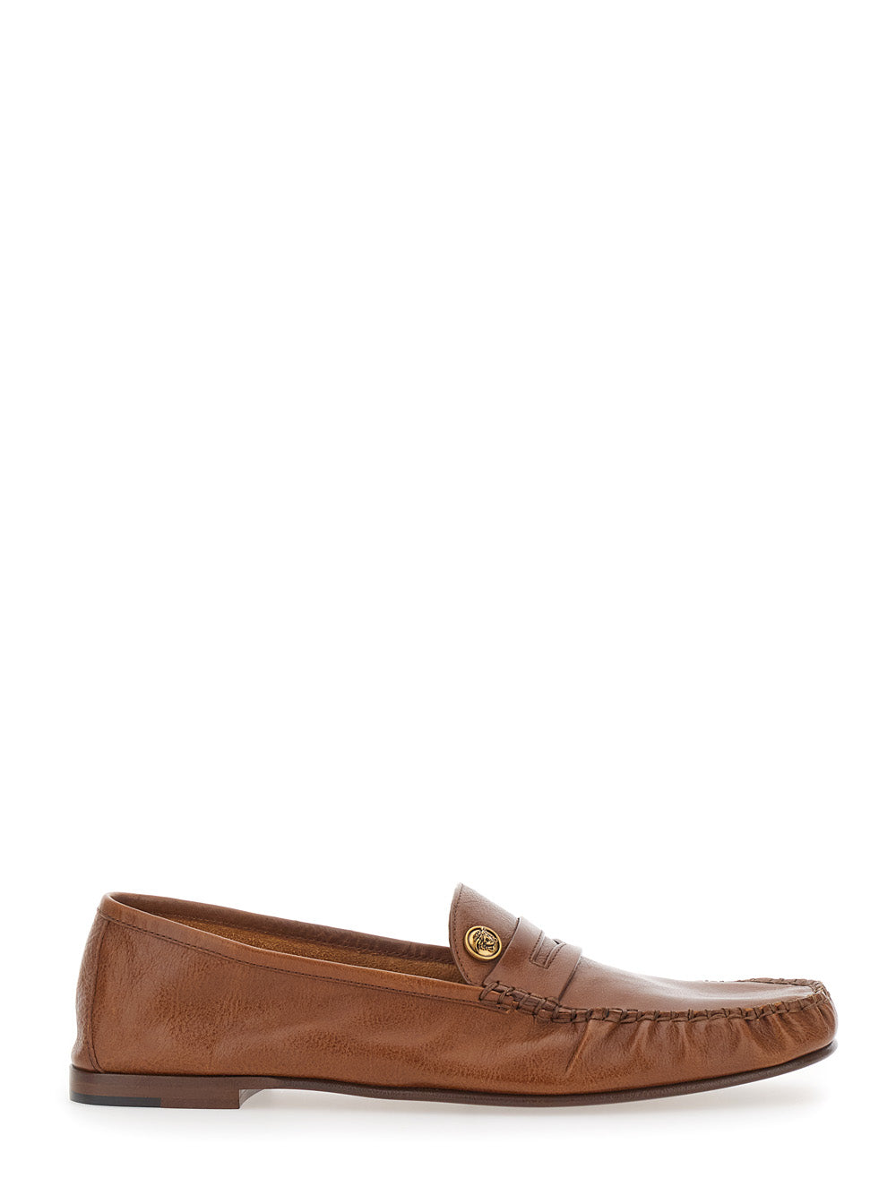 Loafers LEAFER MEDUSA Brown with Rounded Toe in Leather for Men Goat