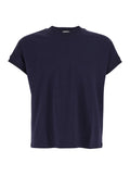 Blue Vintage T-Shirt With Round Neck And Front Logo For Men Blu Cotton Elastane Tshirts Polo Shirts