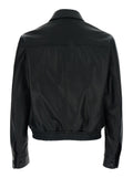 Black Jacket - With Front Closure And High Collar Leather Men Lamb Outerwear