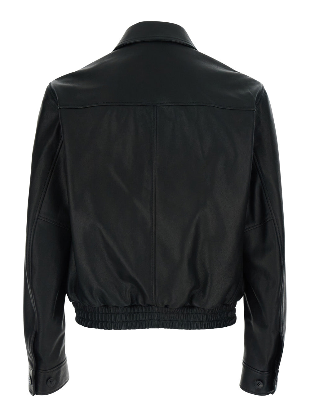 Black Jacket - With Front Closure And High Collar Leather Men Lamb Outerwear