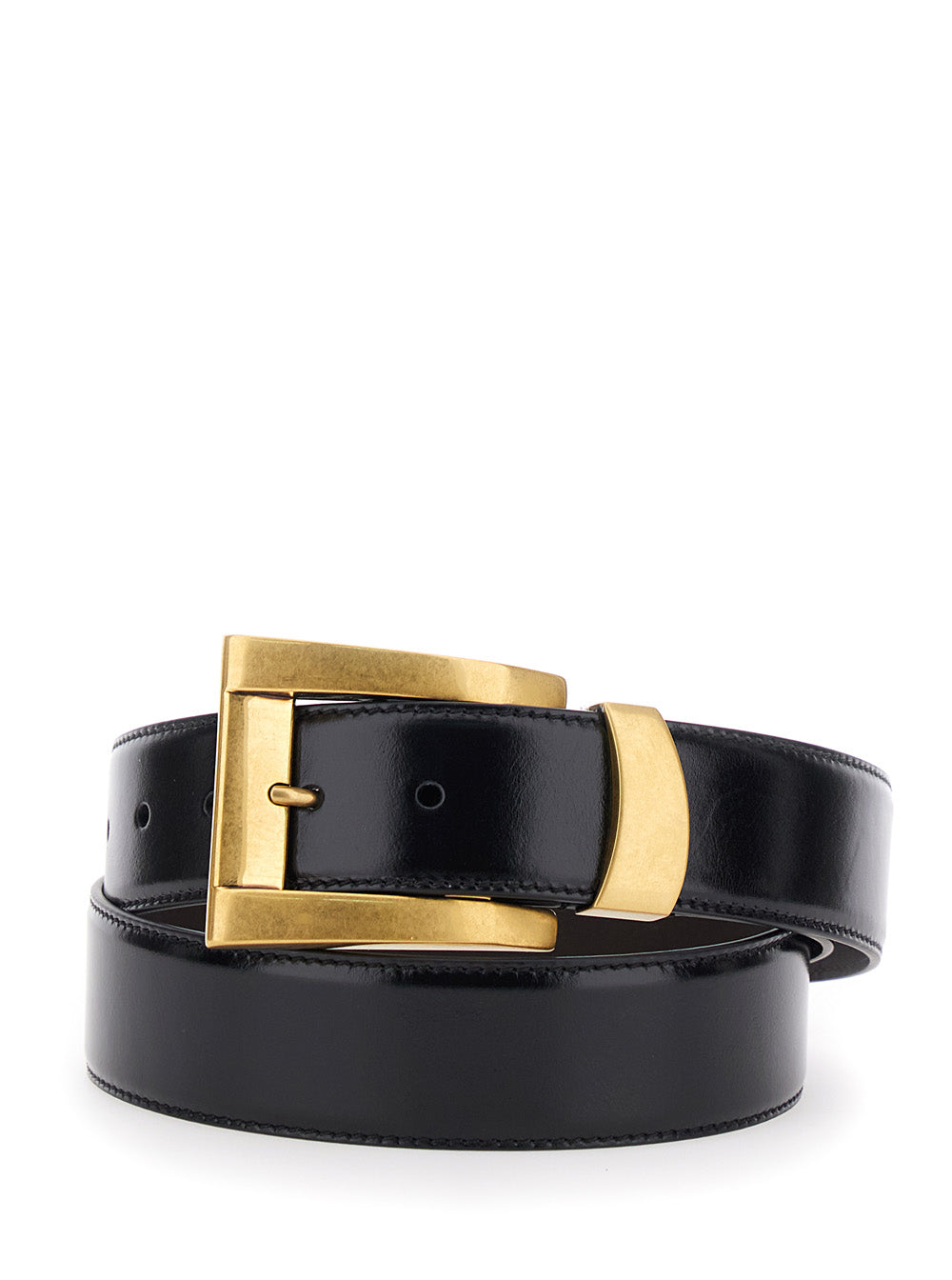 Black Belt with Flat Buckle in Leather for Men Calf