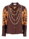 Shirt PRINTED LOOK 62 Brown with Silk Motif for Women And Blouses