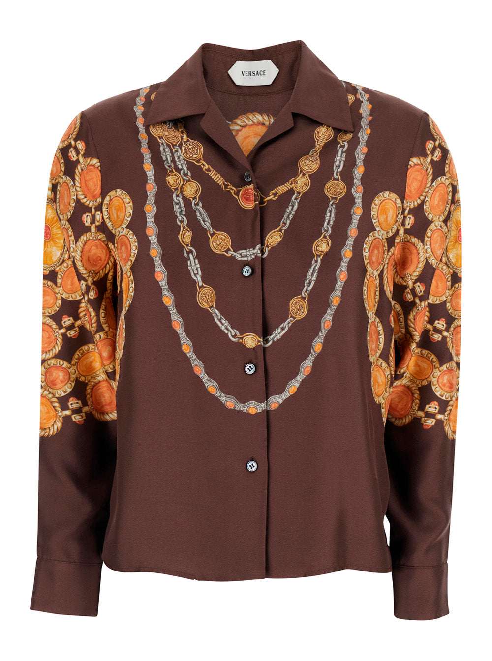 Shirt PRINTED LOOK 62 Brown with Silk Motif for Women And Blouses