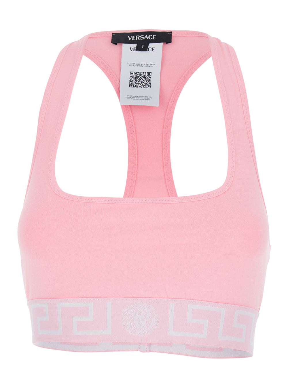 Pink Sport Top with Greca and Medusa Logo In Tech Fabric For Women Tops