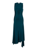 Long Dress Victoria Petrol Green with Round Neck and Ruching Details in Viscose for Women Elastane