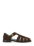Brown Cage Design Sandals with Suede Closure for Men Flat Shoes