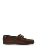 Brown Vinnys Loafers With Rounded Toe And Bow Laces Suede For Men